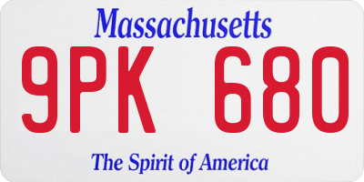MA license plate 9PK680