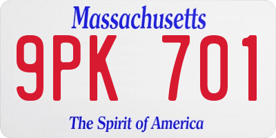 MA license plate 9PK701