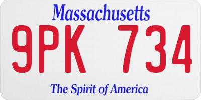 MA license plate 9PK734