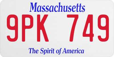 MA license plate 9PK749