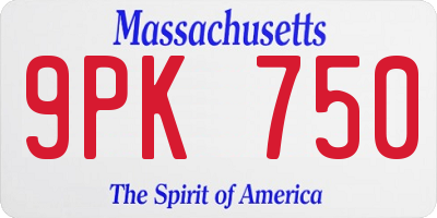 MA license plate 9PK750