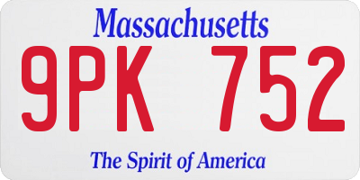 MA license plate 9PK752