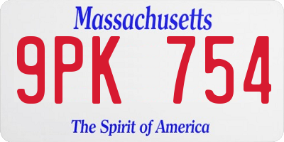 MA license plate 9PK754