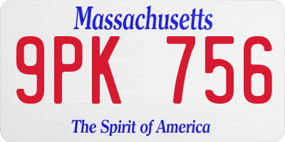 MA license plate 9PK756