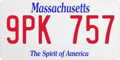 MA license plate 9PK757