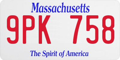 MA license plate 9PK758