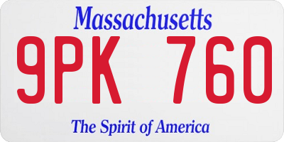 MA license plate 9PK760