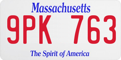 MA license plate 9PK763