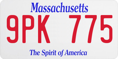 MA license plate 9PK775