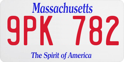 MA license plate 9PK782