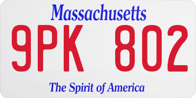 MA license plate 9PK802