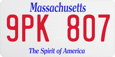 MA license plate 9PK807