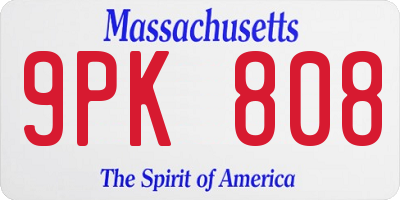 MA license plate 9PK808