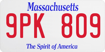 MA license plate 9PK809