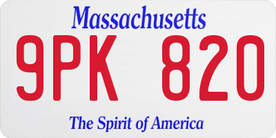 MA license plate 9PK820