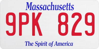 MA license plate 9PK829