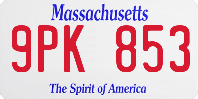 MA license plate 9PK853