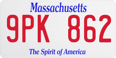 MA license plate 9PK862