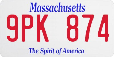 MA license plate 9PK874
