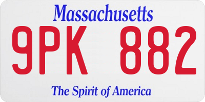 MA license plate 9PK882