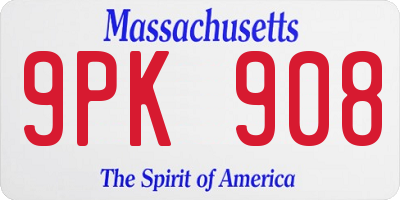 MA license plate 9PK908