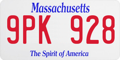 MA license plate 9PK928