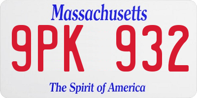 MA license plate 9PK932