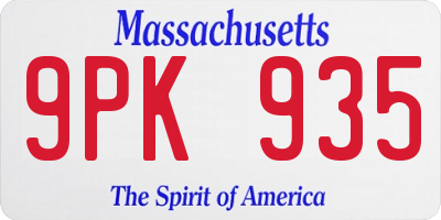 MA license plate 9PK935