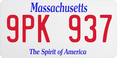MA license plate 9PK937