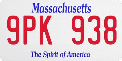 MA license plate 9PK938
