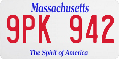 MA license plate 9PK942