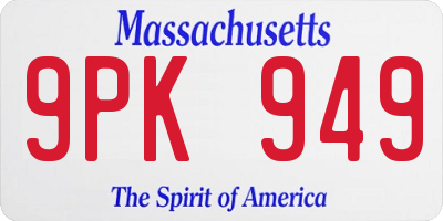 MA license plate 9PK949