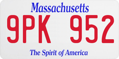 MA license plate 9PK952