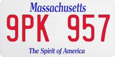 MA license plate 9PK957