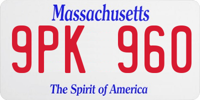 MA license plate 9PK960