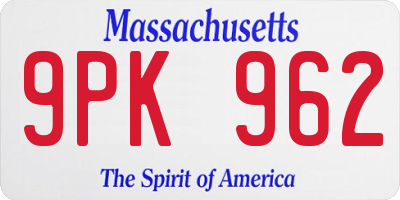 MA license plate 9PK962