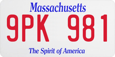 MA license plate 9PK981