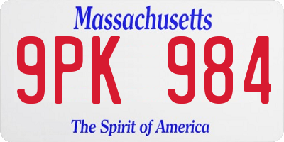 MA license plate 9PK984
