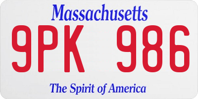 MA license plate 9PK986