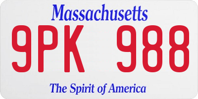 MA license plate 9PK988