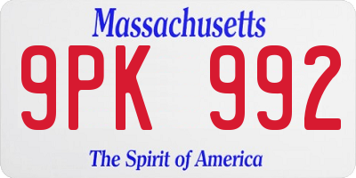 MA license plate 9PK992