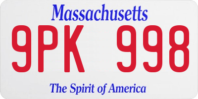 MA license plate 9PK998