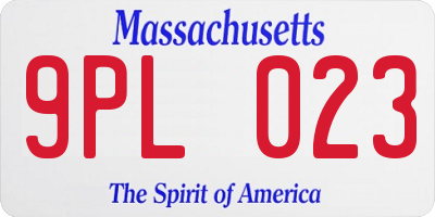 MA license plate 9PL023