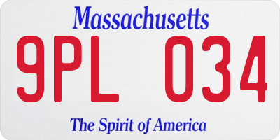 MA license plate 9PL034