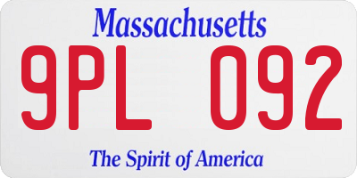 MA license plate 9PL092