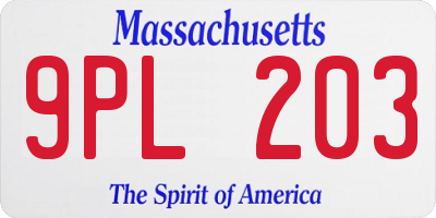 MA license plate 9PL203
