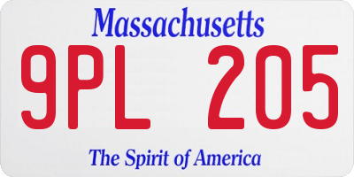 MA license plate 9PL205