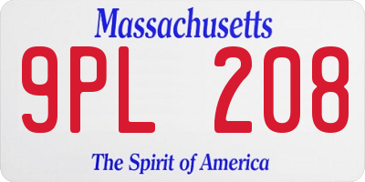 MA license plate 9PL208