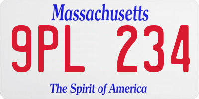 MA license plate 9PL234