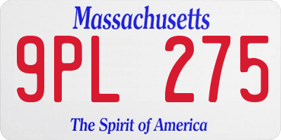MA license plate 9PL275